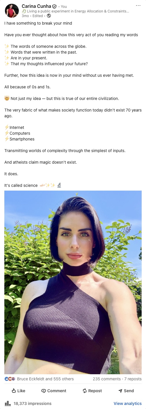 My LinkedIn post: I have something to break your mind