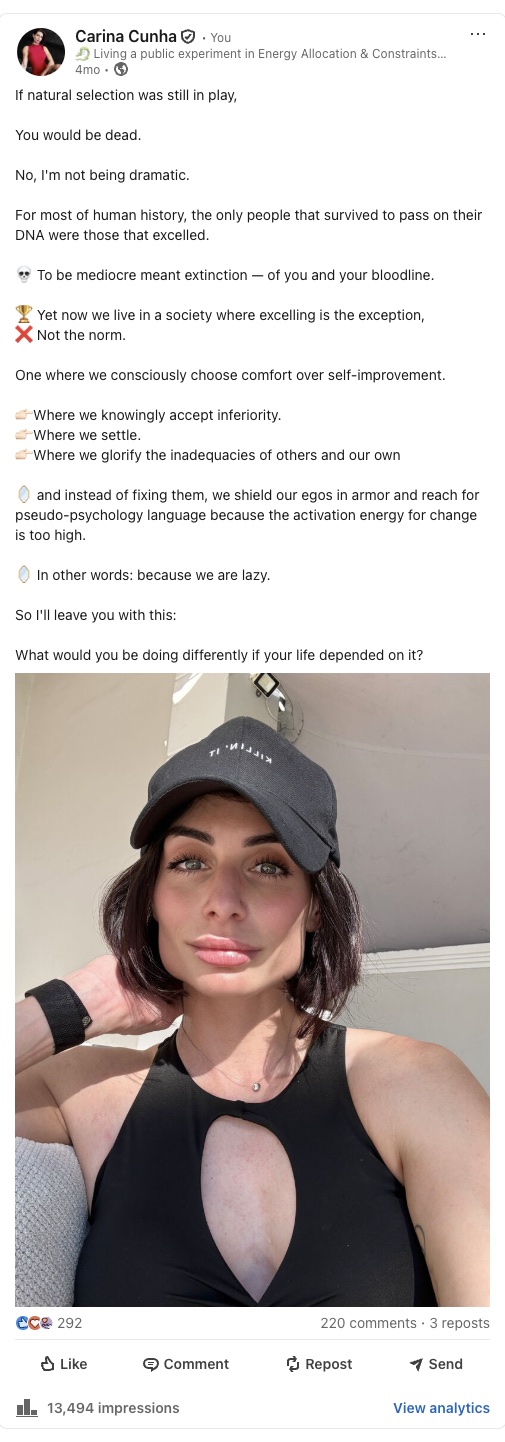 My LinkedIn post: If natural selection was still in play,