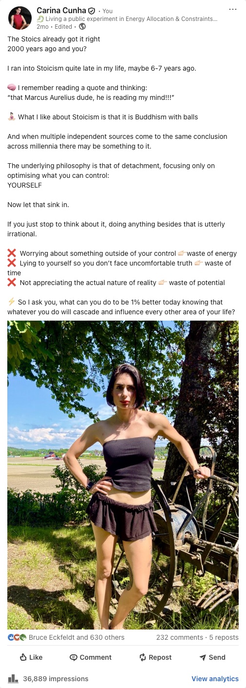 My LinkedIn post: The Stoics already got it right 2000 years ago and you?