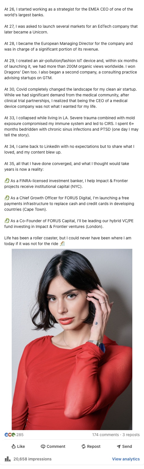 My LinkedIn post: At 12, I taught myself how to code and was selling websites to US businesses from my grand