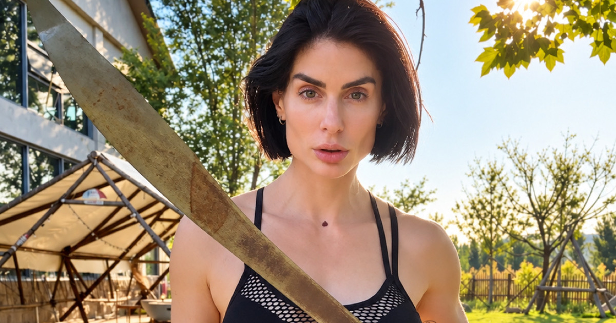 Carina holding a wooden staff outdoors