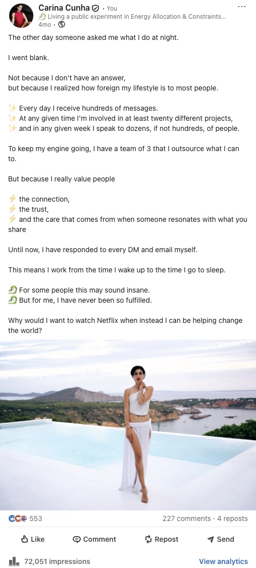 My LinkedIn post: The other day someone asked me what I do at night